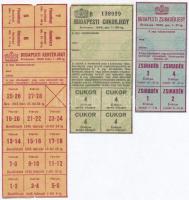 1945. Budapesti kenyérjegy ívben + Budapesti zsiradékjegy ívben + Budapesti cukorjegy ívben T:II,III
