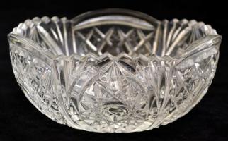 Ólomkristály tál, formába öntött, csorbával, d: 16 cm, m:6,5 cm