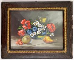 Jelzés nélkül: Asztali csendélet. Gouache, papír, üvegezett sérült keretben, 25×34 cm