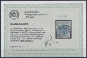 9kr MP III with plate flaw Certificíte: Steiner 9kr MP (III) lemezhiba, folt a bal kereten felül + e...