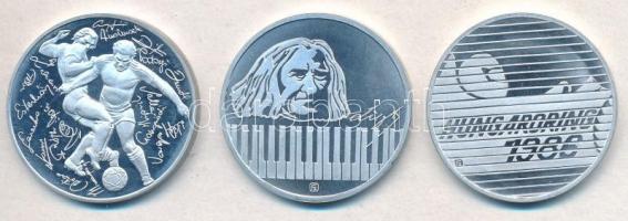 Fülöp Zoltán (1951-) 1986. "175 éve született Doborjánban Liszt Ferenc - 100 éve nyugszik a Bayreuthi temetőben" Al emlékérem (32mm) + 1986. "Hungaroring - Forma 1 Első Magyarországi Grand Prix" fém emlékérem (32mm) + Bognár György (1944-) 1986. "Labdarúgó Világbajnokság Mexikó" fém emlékérem (32mm) T:PP