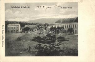 Zilah, Zalau; Király utca, üzletek / street view with shops (EK)