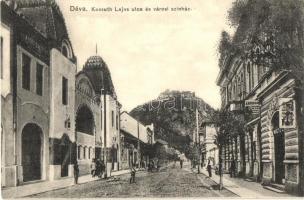 Déva, Kossuth Lajos utca, városi színház, Laufer és Maetz üzlete, vár / street view with shops, theatre, castle ruins