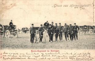 Nagyszeben, Hermannstadt, Sibiu; Crain Regiment im Freilager / katonák a laktanya udvarán, kerékpár / k.u.k. soldiers in the barracks, bicycle (fl)