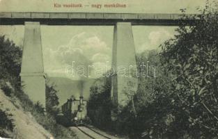 Selmecbánya, Banska Stiavnica; Kis vasutunk nagy munkában, gőzmozdony. Joerges kiadása / locomotive, viaduct (EM)