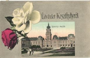 Keszthely, Festetics palota, rózsás montázslap, floral (EK)