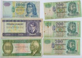 9db-os vegyes magyar forint bankjegy tétel, közte 1990. 500Ft, 1996. 1000Ft E, 1999. 1000Ft DC T:III,III-