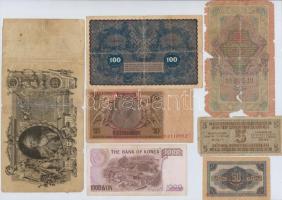 7db-os vegyes külföldi bankjegy tétel, közte Orosz Birodalom 1912-1917. (1910) 100R Szign.: Shipov, ...