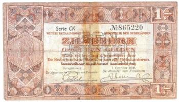 Hollandia 1938. 1G Zilverbonnen (Ezüstértékű bankjegyek) T:III- ragasztott  Netherlands 1938. 1 Gulden Zilverbonnen (Silver notes) T:VG glued Krause 61