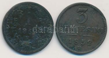 Olasz Államok / Velence 1852V 3c Cu + Ausztria 1860V 1kr Cu T:2-,3 ü., kis ph.
Italian States / Ven...