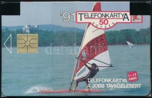 1991 Balatoni szörf, használatlan, sorszámozott telefonkártya, bontatlan csomagolásban, 50 egységes.