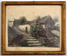 Kaser jelzéssel: Lépcsősor. Rézkarc, papír, foltos, üvegezett keretben, 16×21 cm