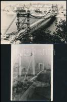 1964 Budapest, Erzsébet híd épülés közben és a terhelés próba alatt, 2 db fotó, 12x9 és 9x14 cm