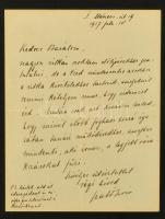 1917 Szabó Ervin (1877-1918) saját kézzel írt levele barátjának címezve, aláírva, üvegezett fém keretben, paszpartuban, 27,5x21 cm