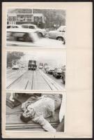 cca 1970 Budapest, Közúti balesetről készült 6 db fénykép, villamossal, busszal, papírra ragasztva, ...