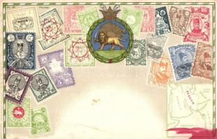 Persia, Persien - set of stamps, map, Ottmar Ziehers Carte Philatelique No. 98. litho (EK)