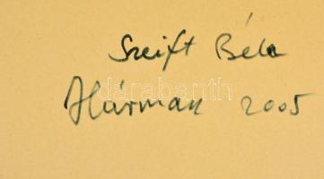 Szeift Béla (1944-2012): Hárman. Olaj, karton, jelzett, keretben, 50×90 cm