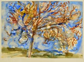 Somlai Vilma (1938-2007): Nyárvégi mozgásban. Akvarell, papír, jelzett, 33×48 cm