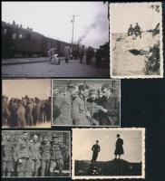 cca 1942-1944 II. világháborús katonai fotók, 6 db, köztük Nagyvárad vasútállomás, német és magyar katonák csoportképe, 6x6 és 9x13 cm közti méretben