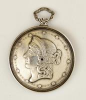 Ezüst (Ag.) régi pénzt ábrázoló óratok, jelzés nélkül, d: 4 cm, bruttó: 32 g