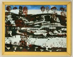 Batári László (1920-1997): Téli táj. Olaj, vászon, jelzett, üvegezett keretben, 60×80 cm