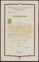 1933 Budapesti Szűcs Ipartestület segédlevél, aláírásokkal, pecséttel, okmánybélyeggel, 40,5x26 cm