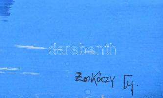 Zorkóczy jelzéssel: Tóparti fák. Akril, papír, felcsavarva, 40×48 cm