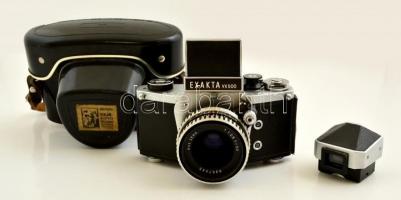 Exakta VX 500 fényképezőgép, Carl Zeiss Tessar 1:2.8 50 mm objektívvel, eredeti tokjában, kiegészítő keresővel, jó állapotban / Vintage camera, in original case and viewfinder, in good condition