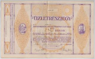 Alpár 1944. "Az Országos Központi Hitelszövetkezet" névre szóló üzletrészjegye "Alpári Hitelszövetkezet" bélyegzéssel, kézzel írt névértékkel és sorszámmal, szelvényekkel T:III