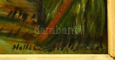 Holló jelzéssel: Élet a tanyán. Olaj, farost, keretben, 30×40 cm