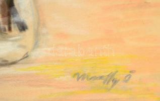 Márffy jelzéssel: Virágcsendélét. Pasztell, papír, üvegezett keretben, 65×44 cm