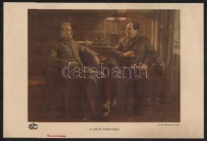 cca 1950 A nagy barátság Sztálin és Mao D. Nalbandian festménye alapján készült nyomtatványon, 21x31,5 cm