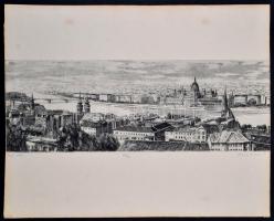 Blahos Rudolf (1917-1986): Pesti látkép. Rézkarc, papír, jelzett, számozott, 50x18 cm