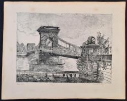 Blahos Rudolf (1917-1986): Lánchíd, rézkarc számozott 39/100, papír, jelzett, 30×40 cm