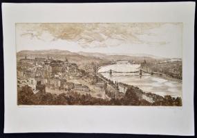 Csurgói Máté Lajos (1931-2001): Budapest, Panoráma, rézkarc, papír, jelzett, sorszámozott 4/VIII. 51...