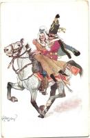 K.u.K. Hussar with lady on horse. B.K.W.I. 659-4. s: Schönpflug