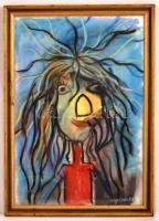 Varga Csaba (1945-2012): Madár, vegyes technika, papír, jelzett, üvegezett fa keretben, 48,5×33,5 cm