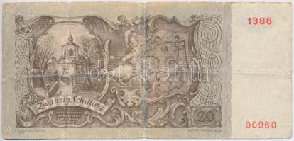 Ausztria 1950. 20Sch T:III- ly., ragasztás
Austria 1950. 20 Schilling C:VG hole, sticked
Krause 12...
