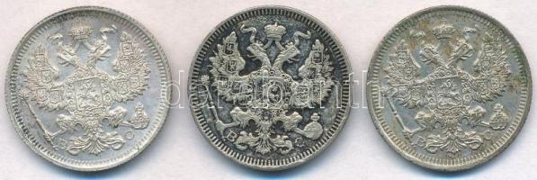 Orosz Birodalom 1915-1916. 20k Ag "II. Miklós" (3x) T:2,2-patina
Russian Empire 1915-1916...