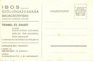 Badacsony, Ibos Szőlőgazdaság reklámja, hátoldalon a szőlészet reklámjával