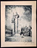 Sz. Gyenes Lajos (1890-1971): Riva degli Schiavoni, Venezia, rézkarc, papír, jelzett, 39×29 cm