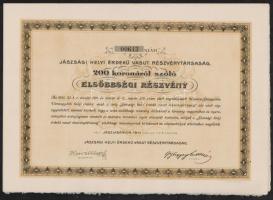 Jászladány 1911. "Jászsági Helyi Érdekű Vasút Részvénytársaság" részvény 200K-ról (3x) sor...