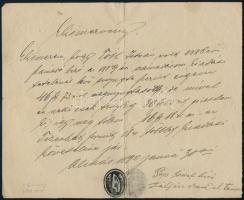 1890 Almás, magyar nyelvű, kézzel írt elismervény pénzügyletről, rányomott bélyegzővel