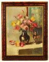 Pirhalla Nándor (1884-?): Virágcsendélet. Olaj, vászon, jelzett, restaurált, keretben,80×60 cm