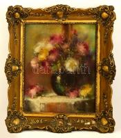 Pirhalla Nándor (1884-?): Virágcsendélet. Olaj, vászon, jelzett, restaurált, sérült keretben, 50×40 cm