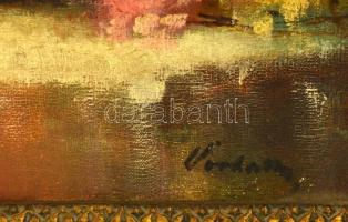 Pirhalla Nándor (1884-?): Virágcsendélet. Olaj, vászon, jelzett, restaurált, sérült keretben, 50×40 ...