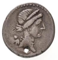 Római Birodalom / Ibériai verde / Julius Caesar Kr. e. 46-45. Denár Ag (3,6g) T:2-,3 ly. Roman Empire / Spanish mint / Julius Caesar 46-45. BC. Denarius Ag CAESAR (3,6g) C:VF,F hole Sear 1404.