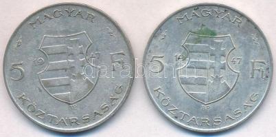 1947. 5Ft Ag "Kossuth" (2x) T:2-