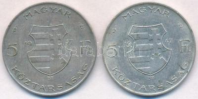 1947. 5Ft Ag "Kossuth" (2x) T:2,2-