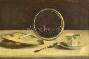 Hollós Holczer Károly (1873-?): Asztali csendélet. Olaj, vászon, jelzett, keretben, 30×46 cm